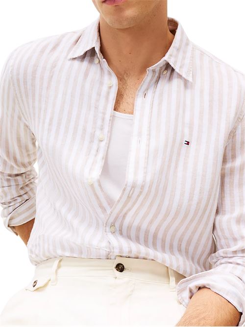 Camicia uomo beige/bianca in lino Tommy Hilfiger | MW0MW385810AA